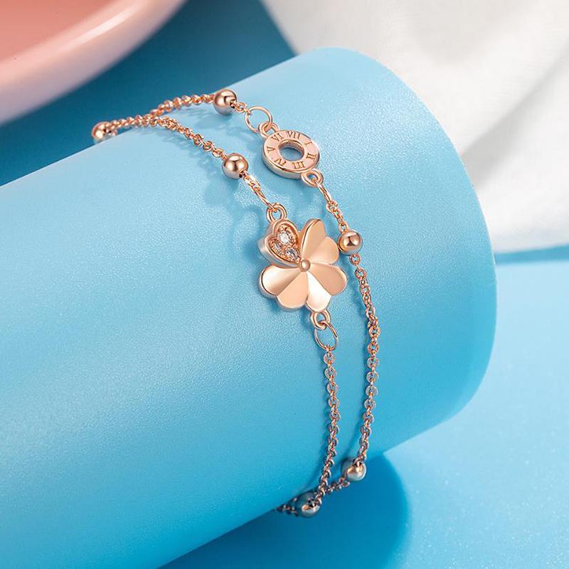 Clover Double Layer Bracelet Luxury Romantic Bracelet Gift for Girlfriend and Best Friends Fashionable 925 Silver Jewelry KOFSAC