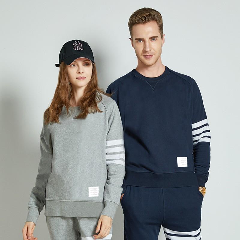 TB Striped Woven Crewneck Sweatshirt Unisex Slim Fit Casual Top