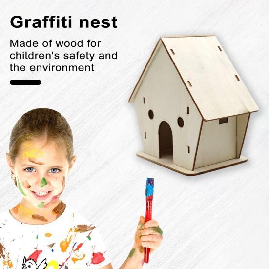 DIY Wood Birdhouse Kit Unfinished Log Home Craft Project with Safe Paint Wooden Crafts Boys And Girls Graffiti Bird Nest for Kids