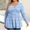 Women's Plus Size Shirt Long Sleeve  Print Top Pleated Casual V-Neck Top