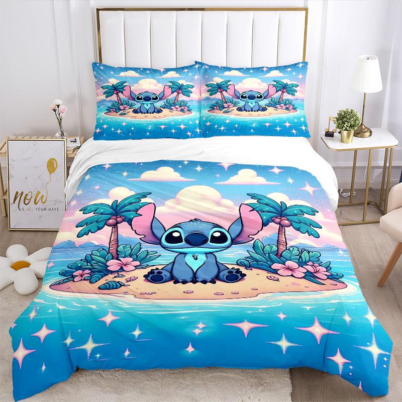 Stitch Island Adventure Print 3Pcs Bedding Setduvet Cover With 2 Bedropillowcase Home Birthday Gift