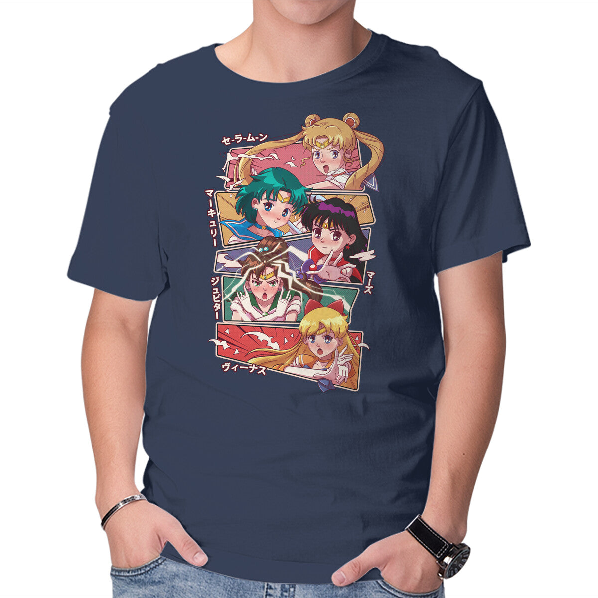 Unisex Crew Neck T-Shirt Sailor Group Graphic Short Sleeve Casual Tee XS