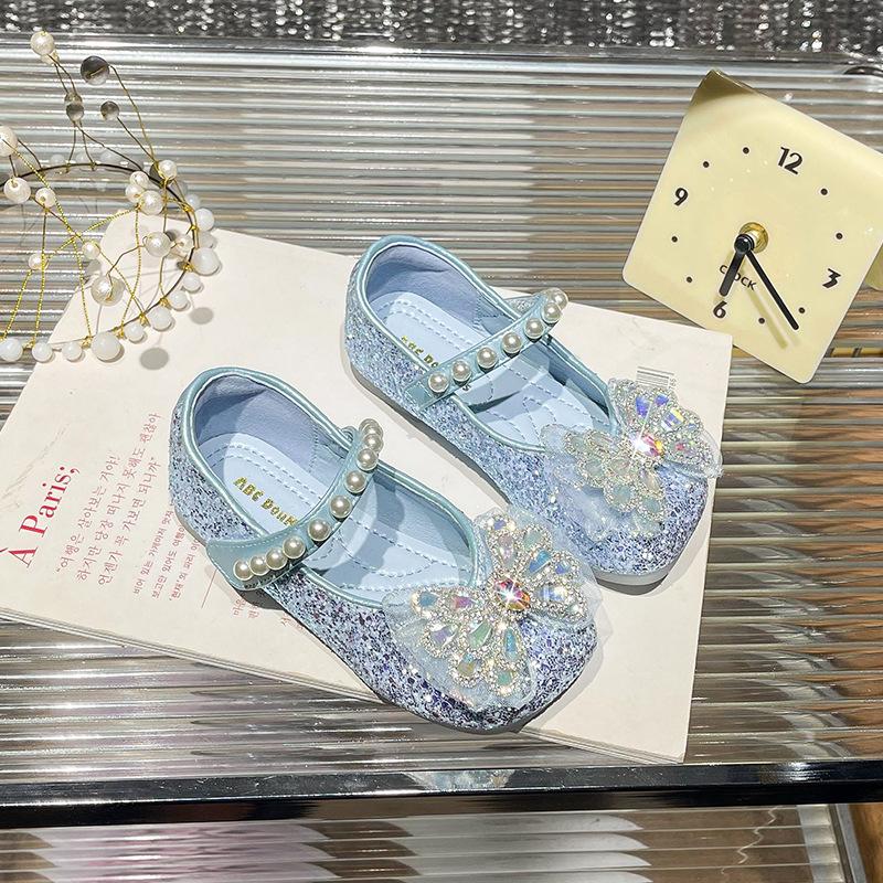 Children s leather shoes spring children s baby foreign style pearl princess shoes children s crystal soft-soled ladyshoes 24