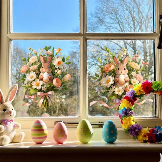 Yousheng Easter Window Clings Cute Bunny Egg Window Stickers for Glass Windows Double Sided Reusable PVC Decals for Spring Party Home Classroom