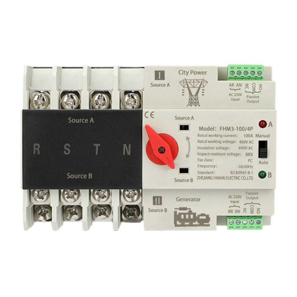 4P 100A Automatic Transfer Electrical Selector Switches Din Rail Mount Double Power Switches Generator Changeover Switch