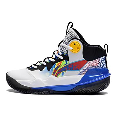 Li Ning Pioneer Team 3.0 Shock Absorption Anti-Slip Wear-Resistant High-Top Basketball Shoes Kids Sneakers White Blue YKBT004-5