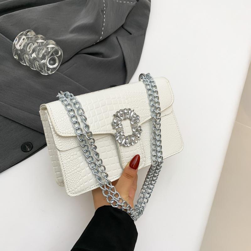 Temperature  Fashionable and Fashionable Summer New Style Simple Casual Texture Chain Crossbody Single Shoulder Small Square Bag for Women