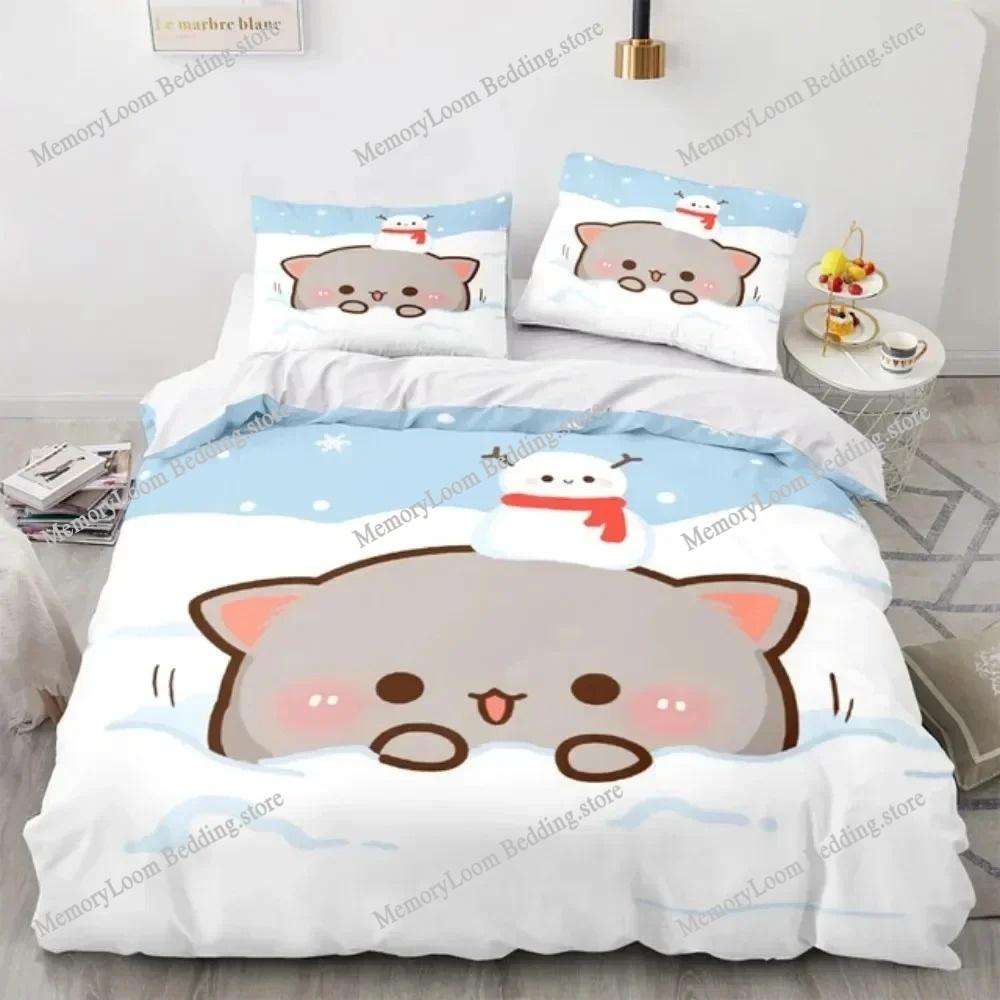 Lovely Peach Cat Cute Bedding Set Cartoon Anime Adult Kid Bedroom Soft Duvet Cover 3D Print Vibrant Kawaii Anime Cozy Set
