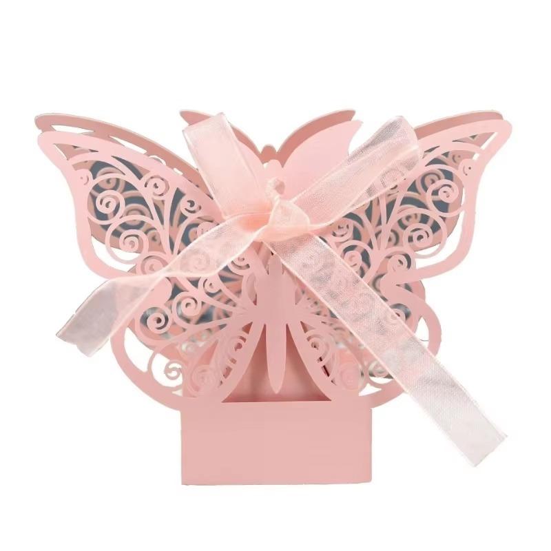 50Pcs/Set Hollow Butterfly Gift Paper Boxes Creative Laser Cutting Wedding candy box Dragee Box Cookie Carton Wrapping Package