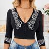 C83 Color-Block Lace Bodysuit with Front Buckle, Shape-Wear for Postpartum, 7/8 Sleeve.