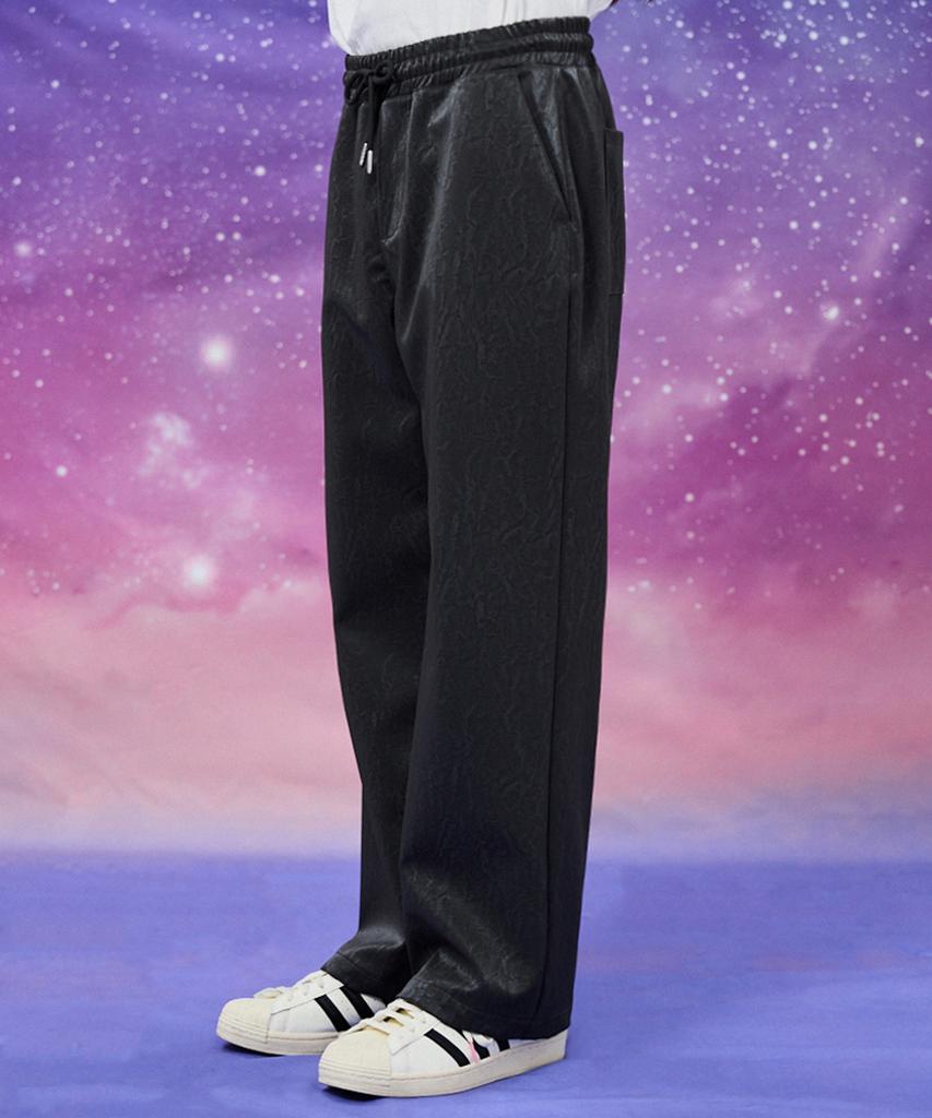 WAIKEI Wide Crack Artificial Leather Banding Pants Gray