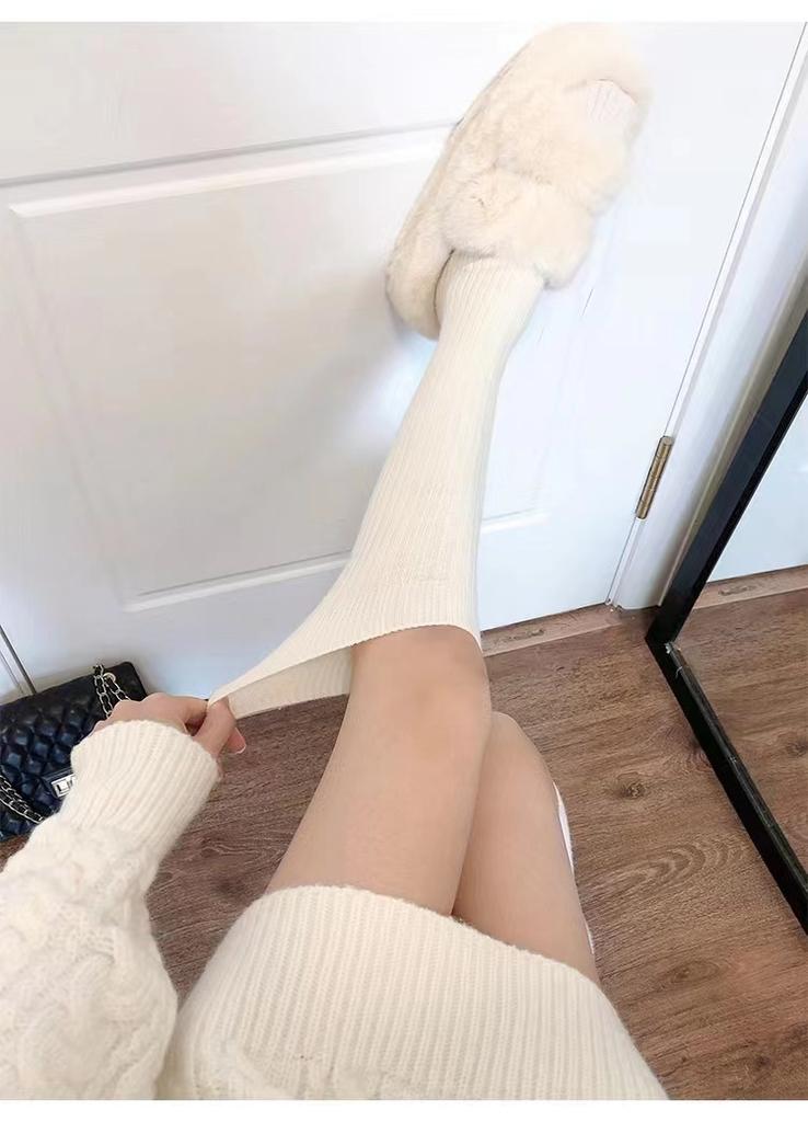 Podzimní a zimní dámské pletené ponožky Jednobarevné Svislé pruhy Teplé ponožky ke kolenům Harajuku Fashion Lolita Socks