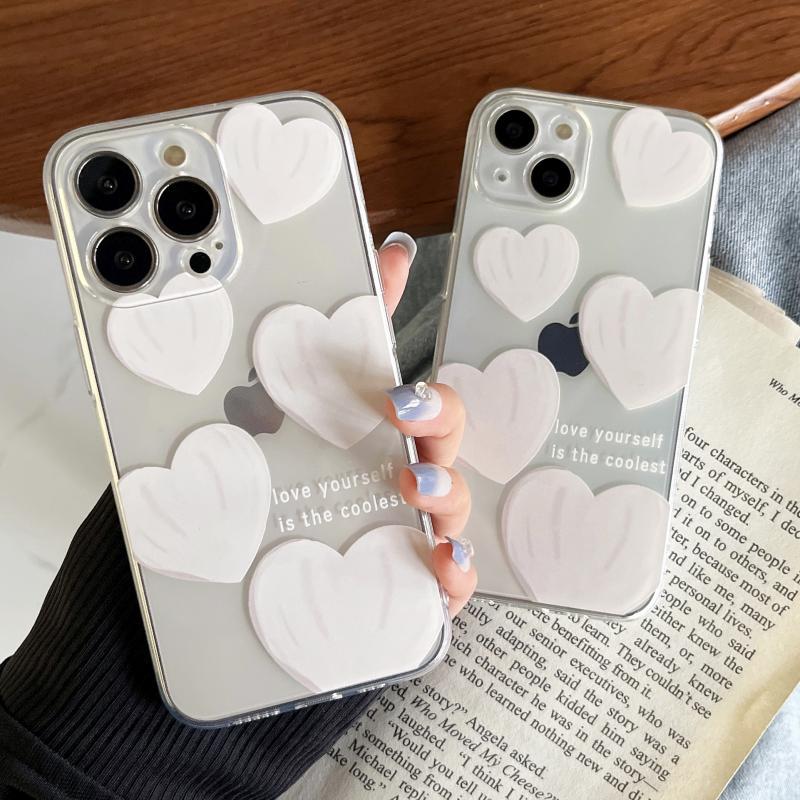 Ins Simple White Love Is Suitable for Iphone13/14 Mobile Phone Case Women's Apple 12 Transparent 15 All-inclusive 11 Anti-drop
