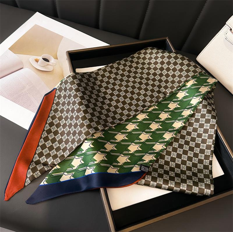 Korean Style Printed Polka Dot Double-Layer Scarf Decorative Silk Scarf for Commuting Spring/Summer Angled Hair Binding Scarf Neck Scarf Versatile