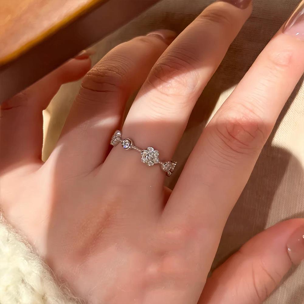 Real Full Moissanite Diamond Rings for Women CopperFlower Shape Ring Engagement Wedding Bands Fine Jewelry Gift