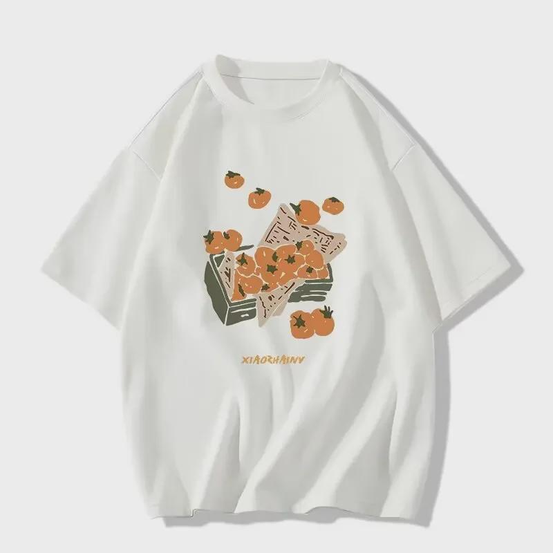 Damen Hong Kong-Stil Chic Amerikanischer Retro Loose Fit Schweres Baumwoll-T-Shirt