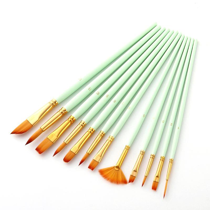 

Набор кистей для рисования 12 шт. Нейлоновый ворс Инструменты для акварели Набор кистей для акриловой и масляной живописи Художественные принадлежности зелёный