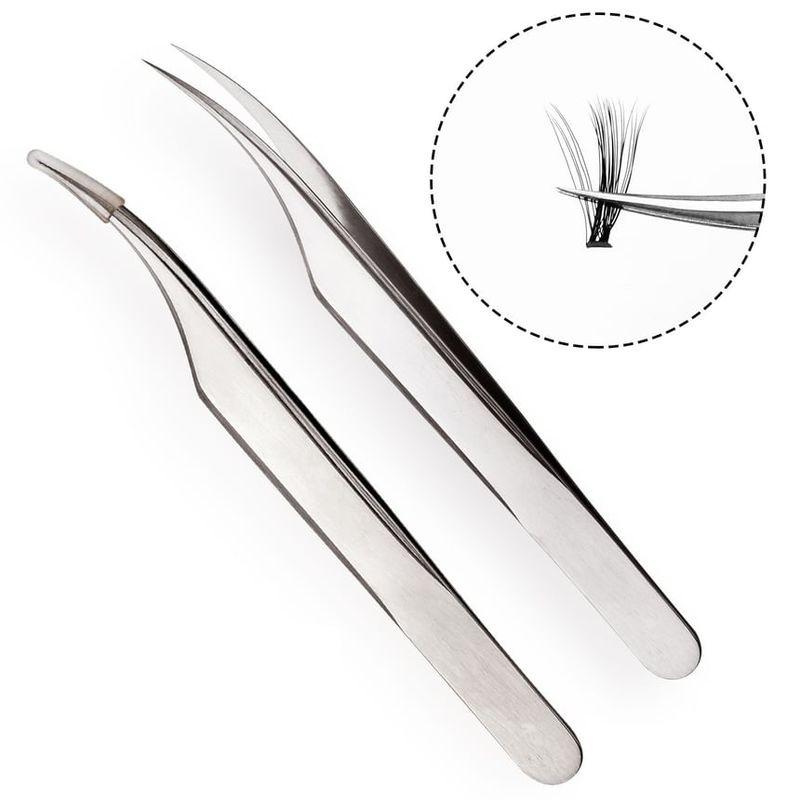 Lashie - Set of 2: Stainless Steel Eyelash Tweezers (Various Designs)