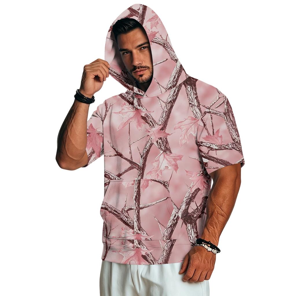 Men's Short Sleeve Hoodie Casual Retro Lightweight Camouflage Print