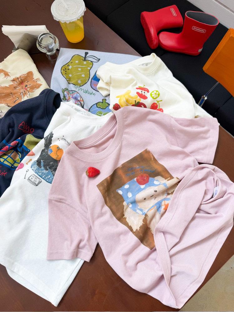 Girls' Korean Style Lightweight Cotton Cartoon T-Shirt