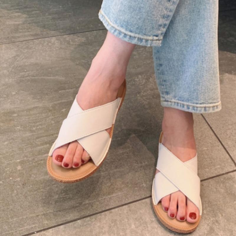 fashion 2024 Women's Shoes Fashion Buckle Women's Sandals Summer Solid Color Outdoor Flat Casual Women's Beach Sandals