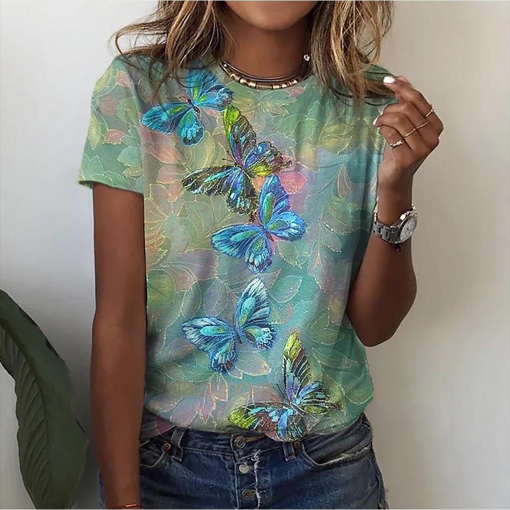 Flower Print t-shirt Women 3d flower Printing O-neck T-shirt Fashion Y2k Clothes Summer Oversized y2k Tshirt Women Clothing TOPS