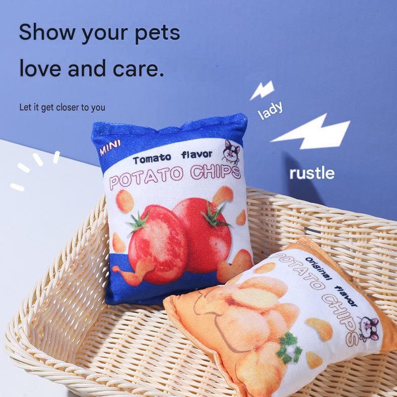 Crinkle Paper Dog Toy Chew Toy Realistic Chip Design Interactive Self-Play Toy for Teething, Boredom Relief, Small and Large Dogs