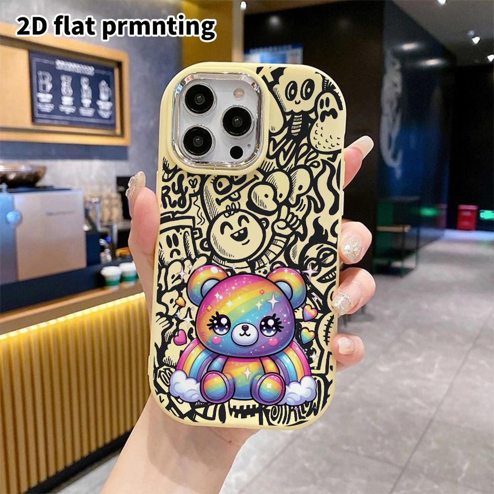 Phone Case: 2D Flat Design Suitable for iPhone 18 17 16 15 14 13 Pro, Couple Style, Rainbow Gradient Little Bear, Christmas and Halloween Gift