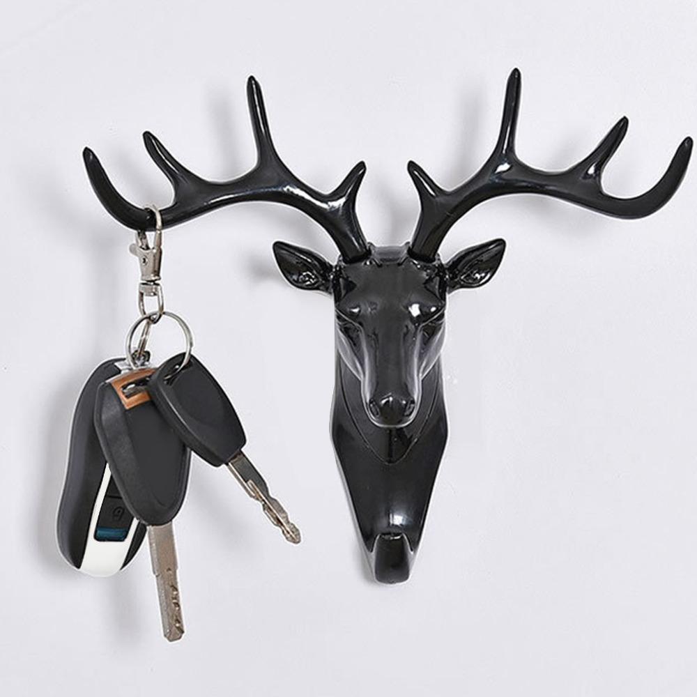Plastic Deer Head Wall Hook 18.5x17cm 3D Wall Mounted Hook Multi Purpose Organizer Home Decoration