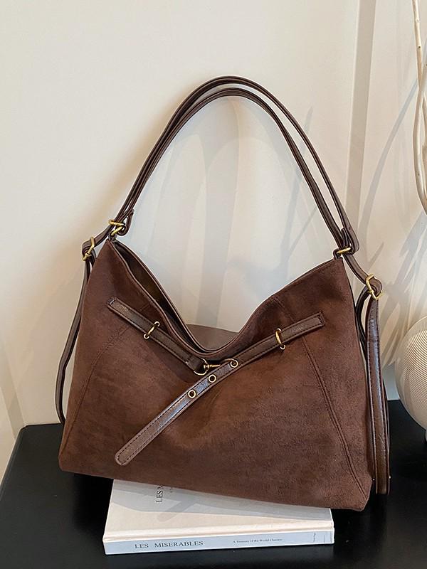 Large Capacity Retro Suede Tote - 2026 Autumn/Winter Portable Commuter Handbag