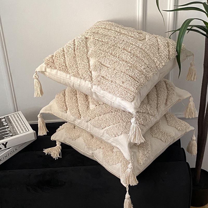 Moroccan Ethnic Tassel Lumbar Pillow Cover – Retro Tufted Sofa and Office Cushion Headrest