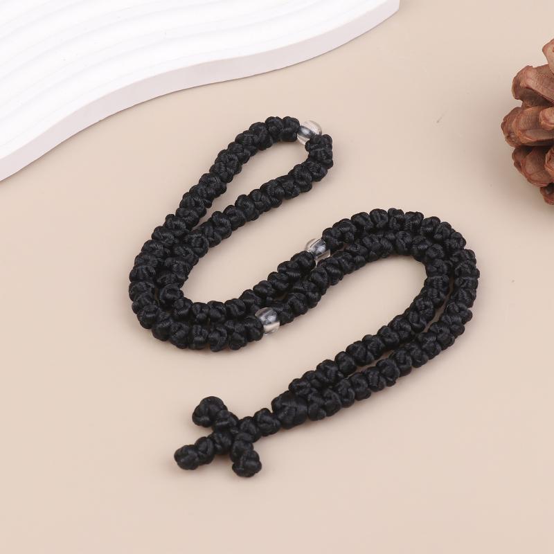 NEW Black/Blue Knot Necklace Handmade Orthodox Religous Rosary Prayer Rope Cross Jewelry Gift
