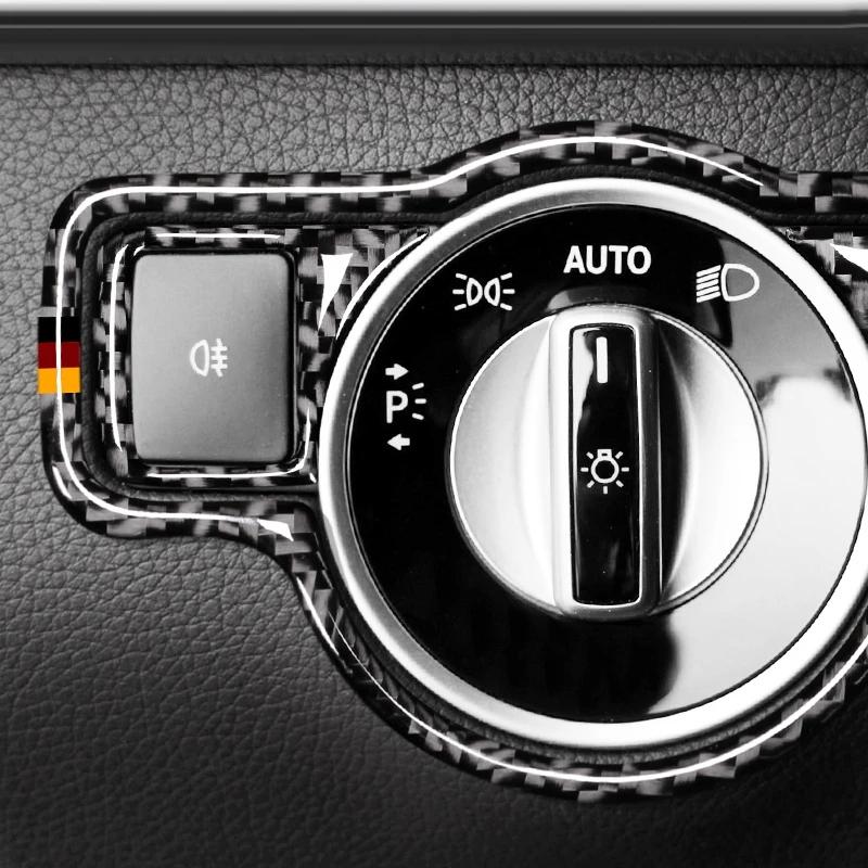 Carbon Fiber For Mercedes Benz W204 W212 W176 CLA GLA GLE GLK GL A B C E Class Headlight Switch Cover Trim Sticker