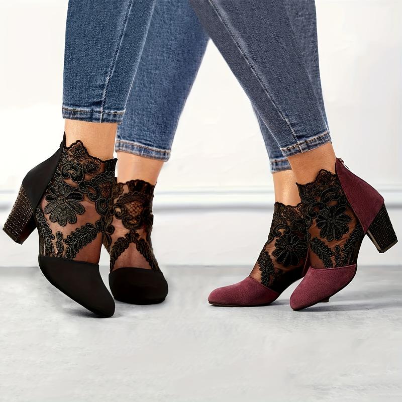 Lace Mesh Super High Heel Color Blocking Sandal Boots Female Round Head Thick Heel Short Boots