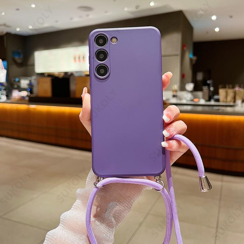 Pouzdro s popruhem přes rameno Měkké pouzdro Pro Samsung Galaxy S23 FE S25 Edge S24 Ultra A17 A54 A55 A56 A15 A16 5G Kryt na telefon z tekutého silikonu