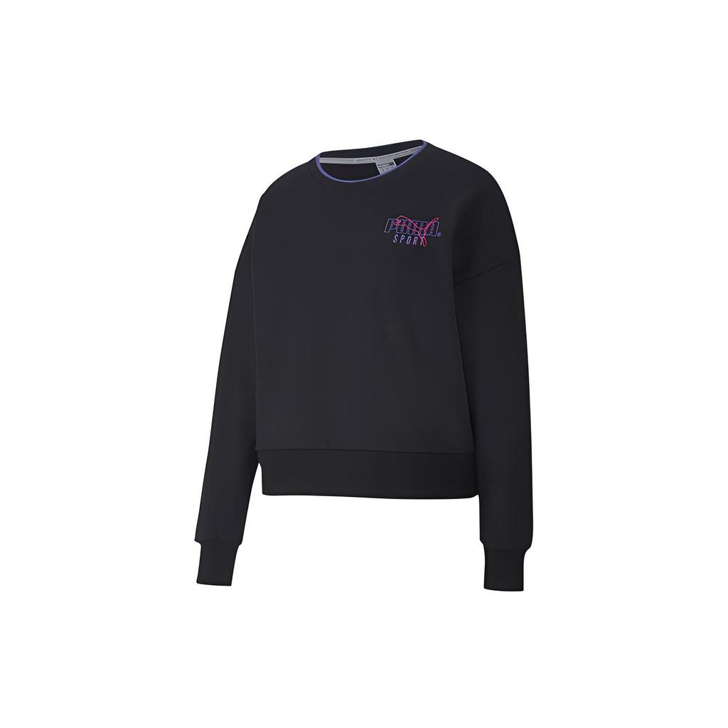 Puma Moletom Pulôver com Estampa de Logo Crew Esportivo Feminino Tops Preto 598128-01