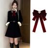 Luxurious Velvets Bows Tie For Women Sparkling Crystal Pearls Pre Tied Bows Clip