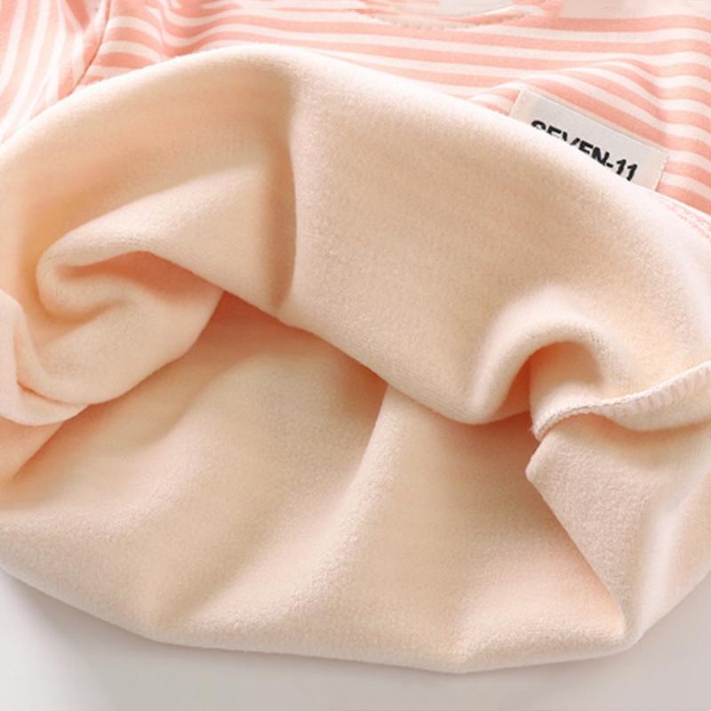 2Pcs/Set Kids Warm Pajama Sets Autumn Winter Boys Girls Plus Velvet Stripe Suits Fashion Print Pullover+Pants Outfits Children Clothing