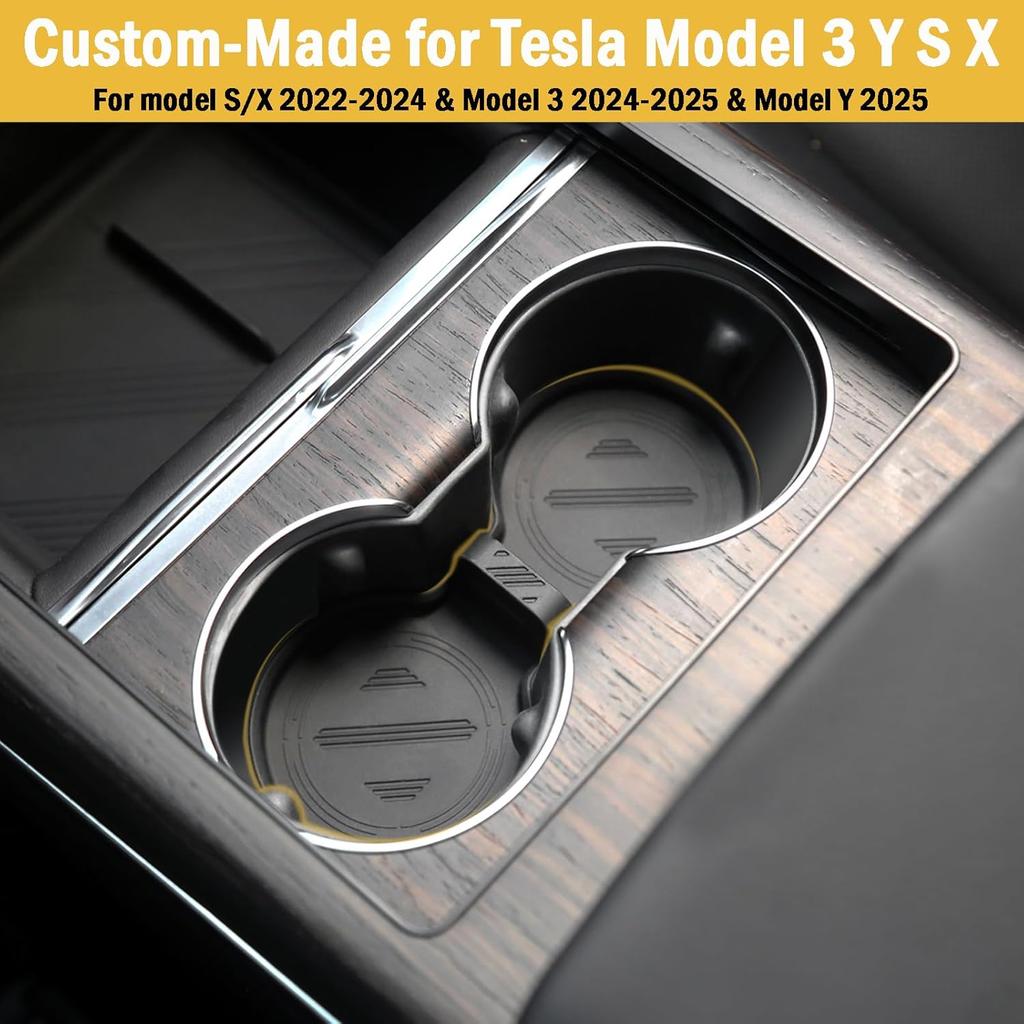 For Tesla Model 3 Y S X Cup Coasters - Model Y 2025, Model 3 2024 2025, Model S/X -2025 Non-Slip Cup Holder Ert Mat Washable & Silicone Coasters