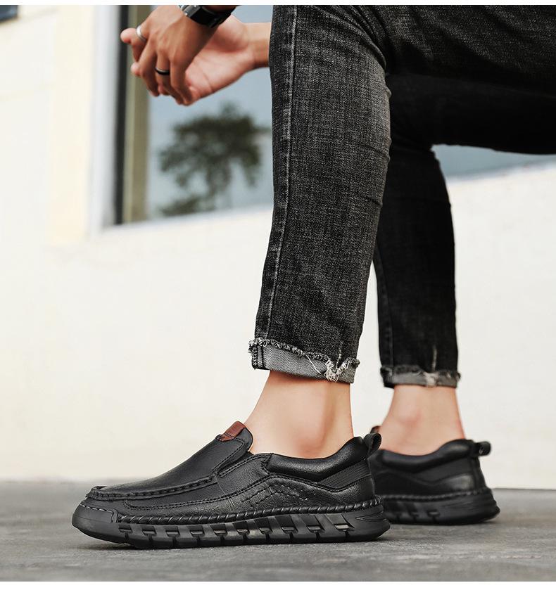 Men's Handmade Leather Loafers: Slip-On Casual Fashion, Plus Size, for Spring & Autumn