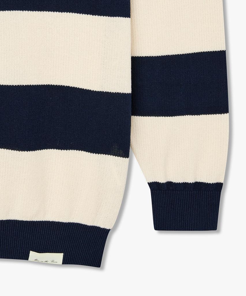 MAN ON THE BOON Striped Long Sleeve Polo Knit_Navy 4716113017