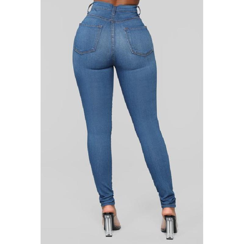 Pantaloni a tubino da donna elasticizzati in denim a vita alta slim-fit