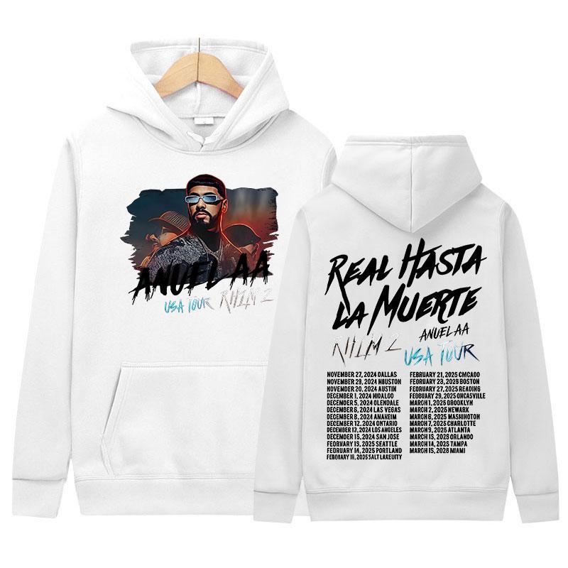 Rapper Anuel AA Rhlm 2 Tour 2025 Album Grafiken Kapuzenpullover Herren Hip Hop Rock Langarm Sweatshirt Vintage Übergroß Fleece Kapuzenpullover