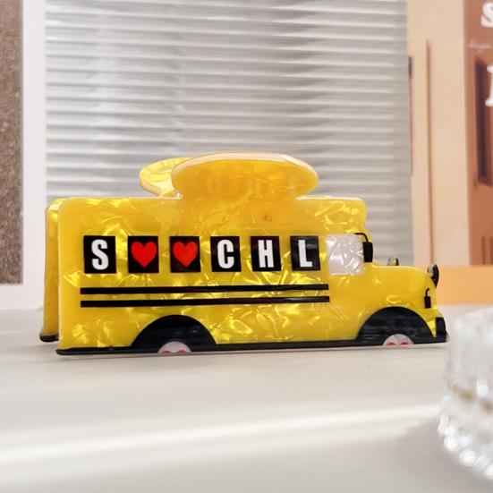 Women Hair Clip School Bus Ruler Shape Acrylic Hair Pin Bach Head Hair Claw Secure Hair Styling Tool