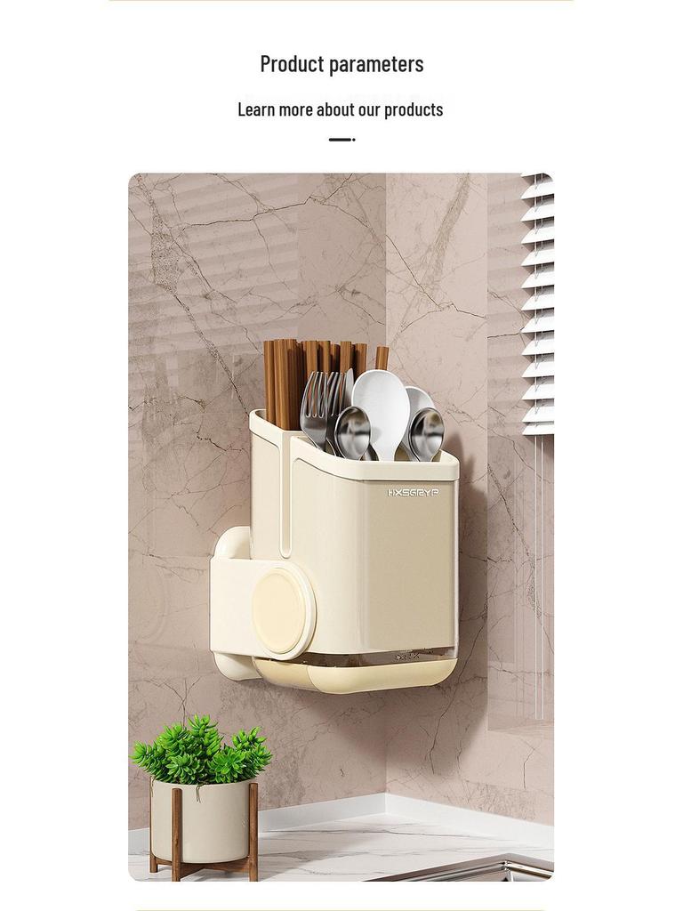 Wall-Mounted Anti-Mildew Chopstick and Utensil Holder With Draining Shelf.