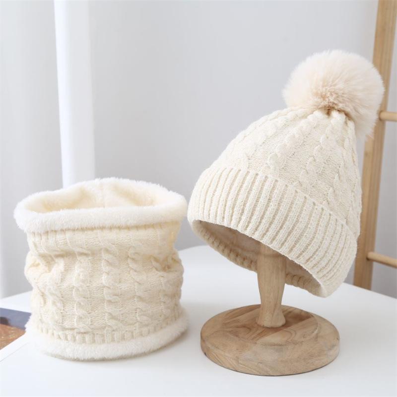 Hat Women's Winter Warm Shelter Knitted Hat Set Fleece Thickened Ear Protectors Fashion Scarf Pullover Hat