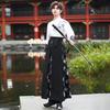 Men's Chinese Style Hanfu Set, Bamboo Embroidery Cross-Collar Wuxia Martial Arts Costume