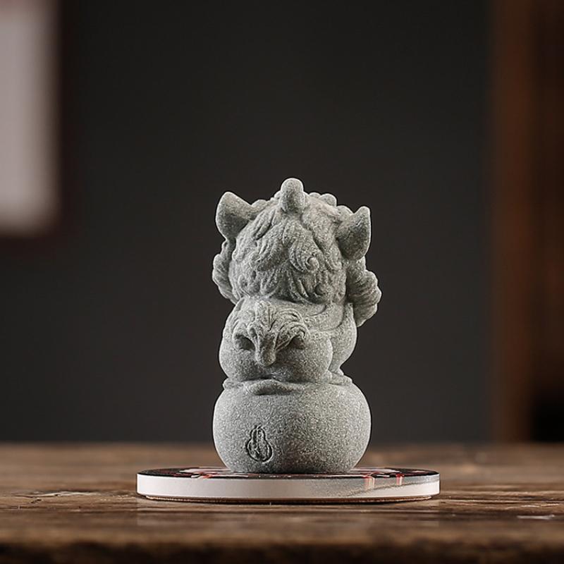 China-Chic Style Awakening Lion Green Sand Stone Tea Pet Small Ornaments Landscape Decoration Creative Auspicious Animals