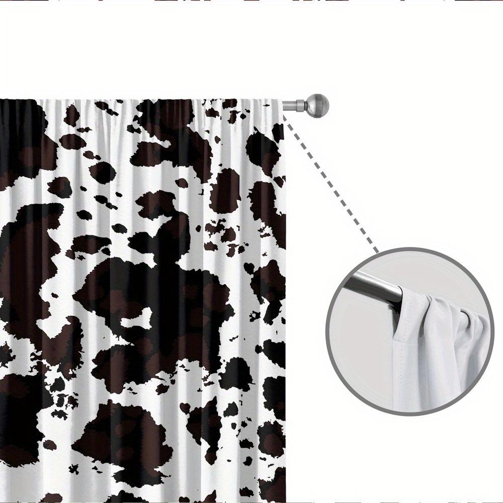 2 Piece Black and White Cow Print Curtains - Machine Washable Polyester for Bedroom   Living Room or Kitchen Decoration