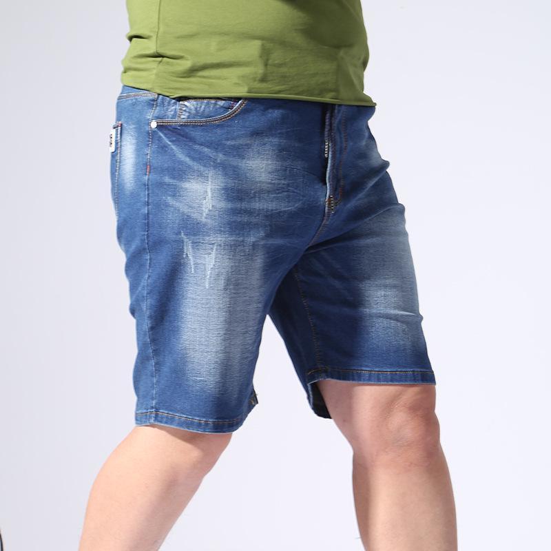 Oversized Men's Denim Shorts Men Elastic Waist Five -Point Pants Knee Length Loose Shorts Light Blue Straight Shorts Man Plus Size L -9xl